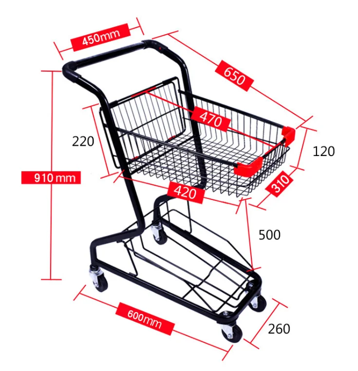 Распродажа от производителя, Двухуровневая тележка для покупок с пластиковой корзиной