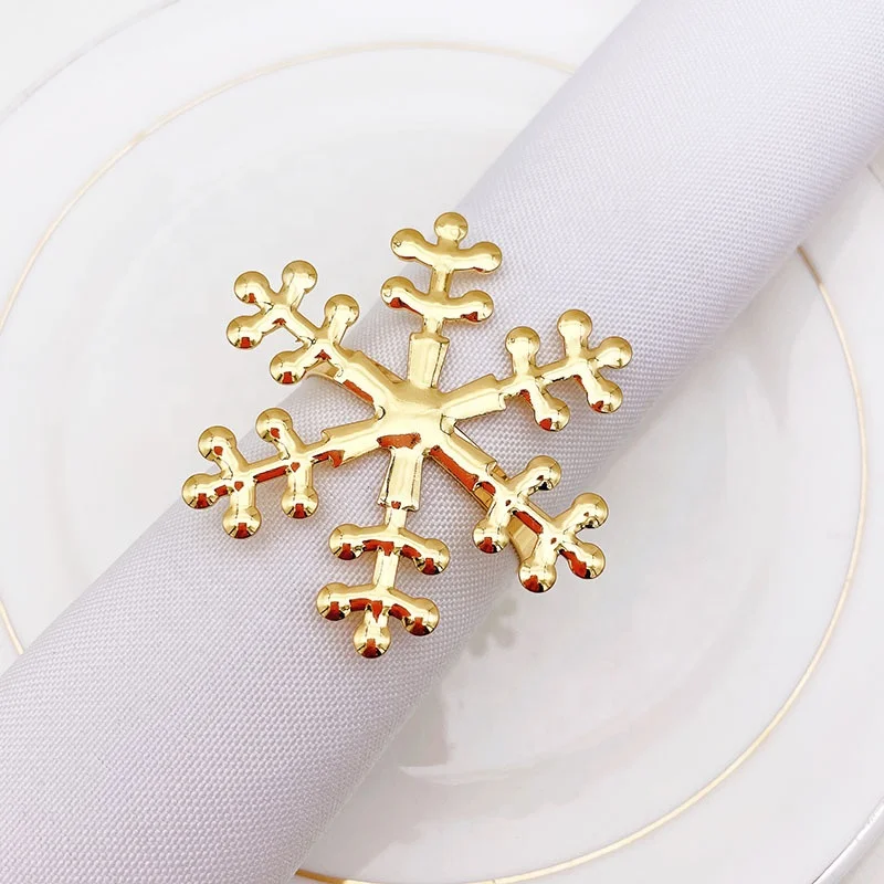 Высококачественное кольцо для салфеток на Рождество, свадьбу, снежинки, золотые аксессуары, кольца для салфеток, металлические бриллиантовые цветы, Элегантная Посуда для отеля