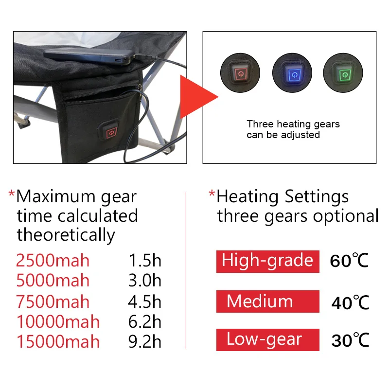 Customization Outdoor Heated Folding Picnic Camping Fishing Chair with Ice Bag