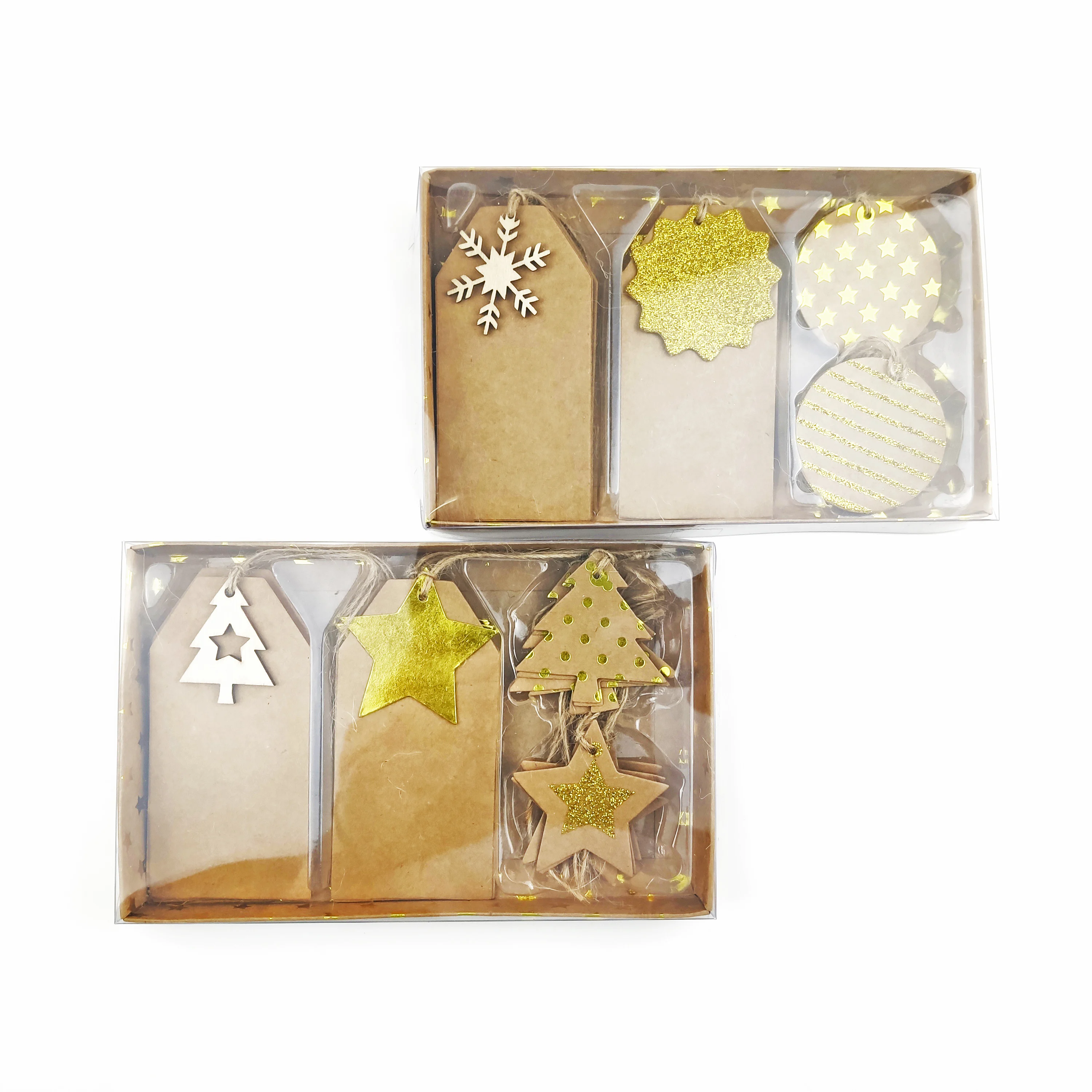 
Christmas Design Hang Tag Set, Decoration Gold Color Powder Print Kraft Paper Hang 