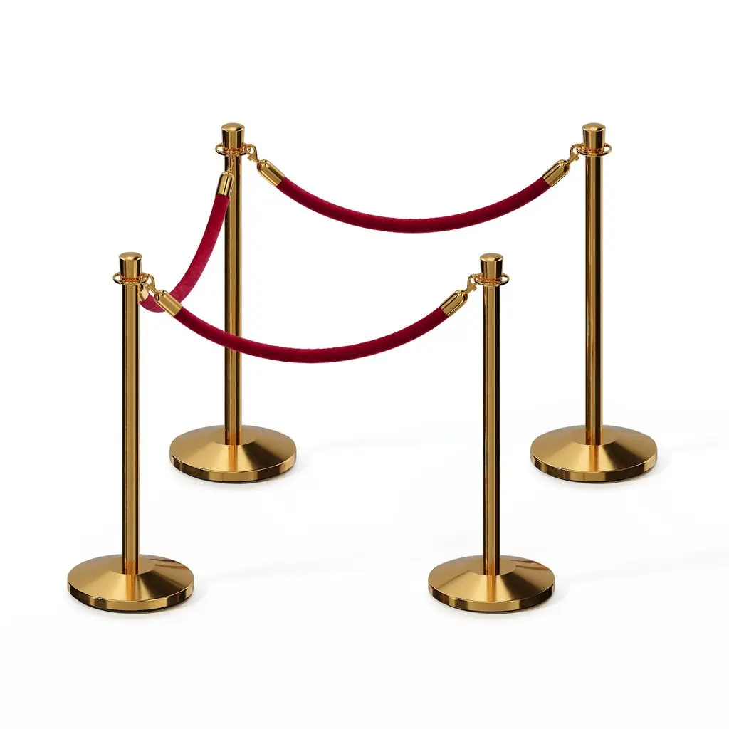 gold stand rope barrier with crown top for wedding santion post for red carpet