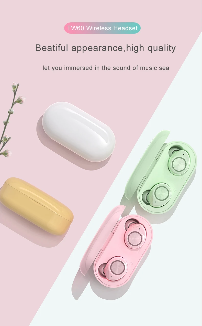 Трансграничные новые модели взрыва TW60 Bluetooth 5,0 гарнитура Беспроводная связь Bluetooth в наушники-вкладыши для мобильного телефона
