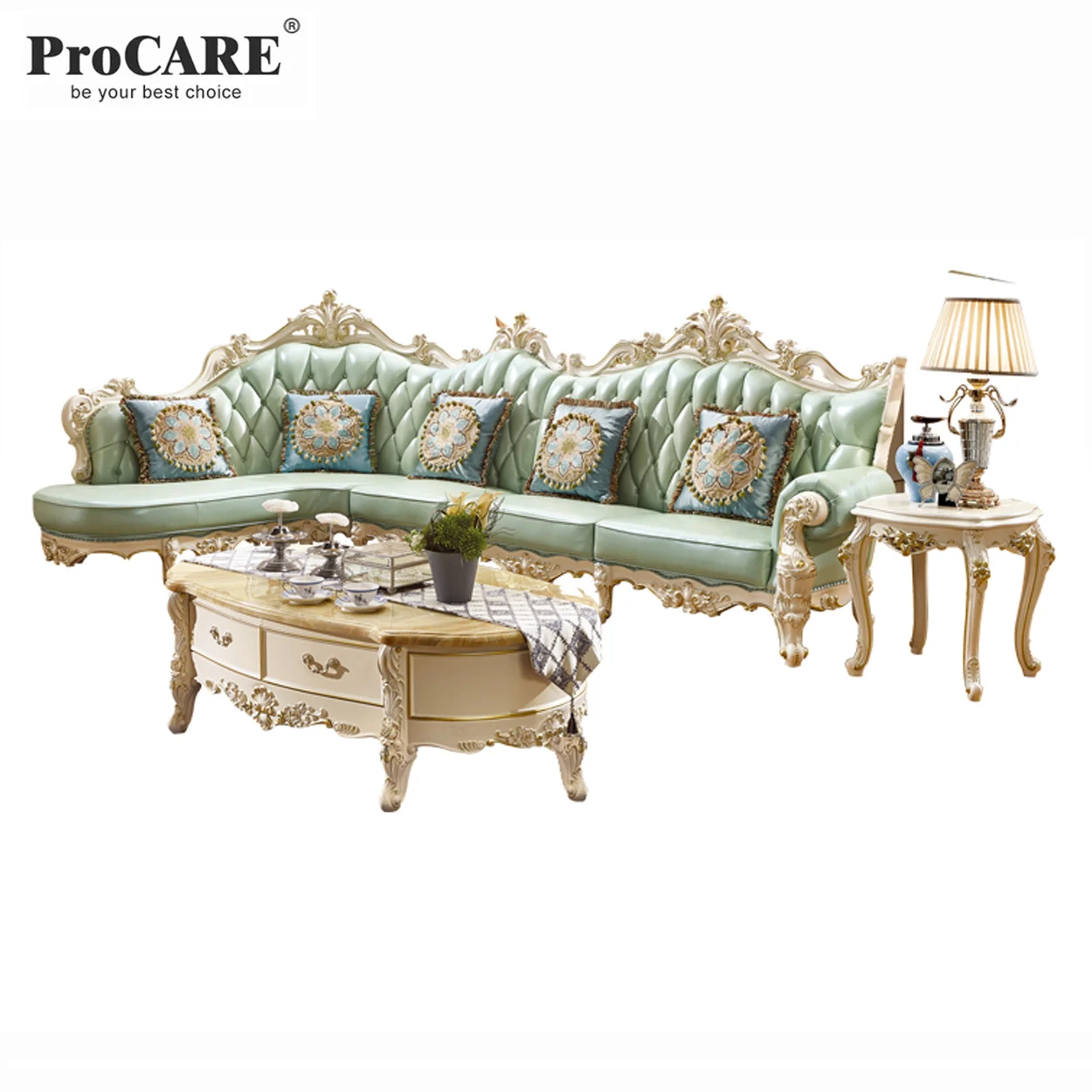China supplier pure leather chinioti button tufted upholstered 5 seater corner sofa set