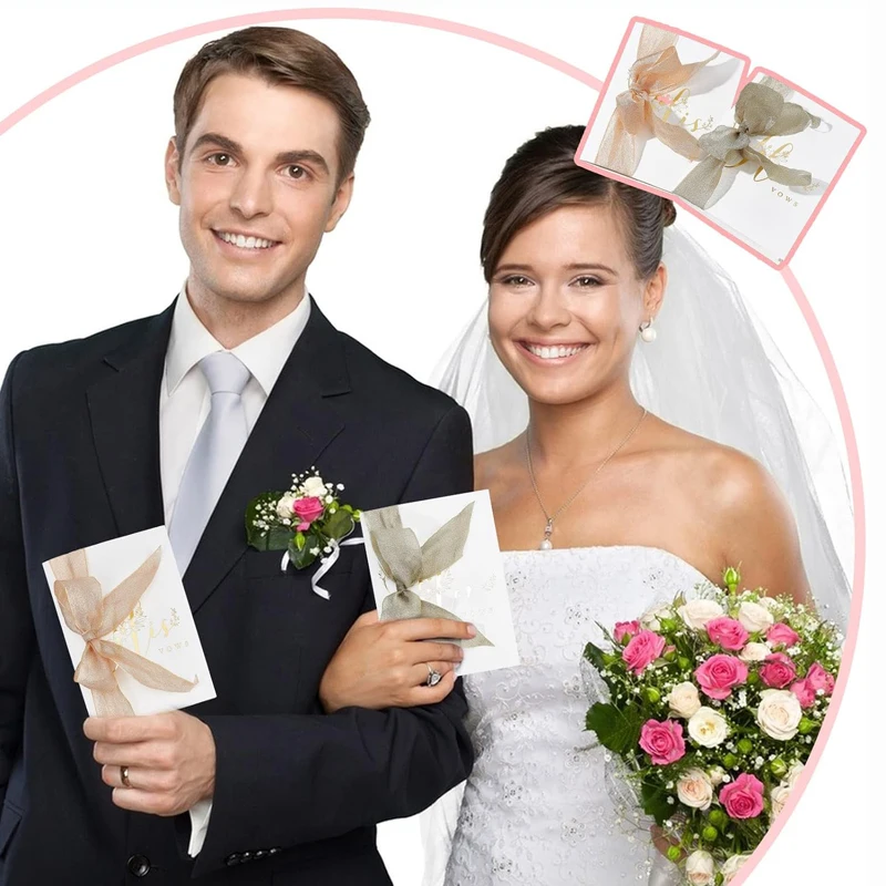 Custom His Her Groom Bride Marriage Record Wedding Vow Card A Pair Of 2 Silk Ribbon