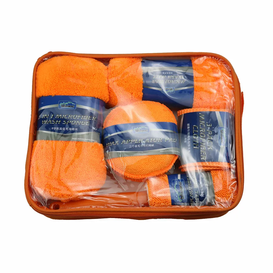 factory direct price microfiber car cleaning wash set with pvc bag mitt pad duster