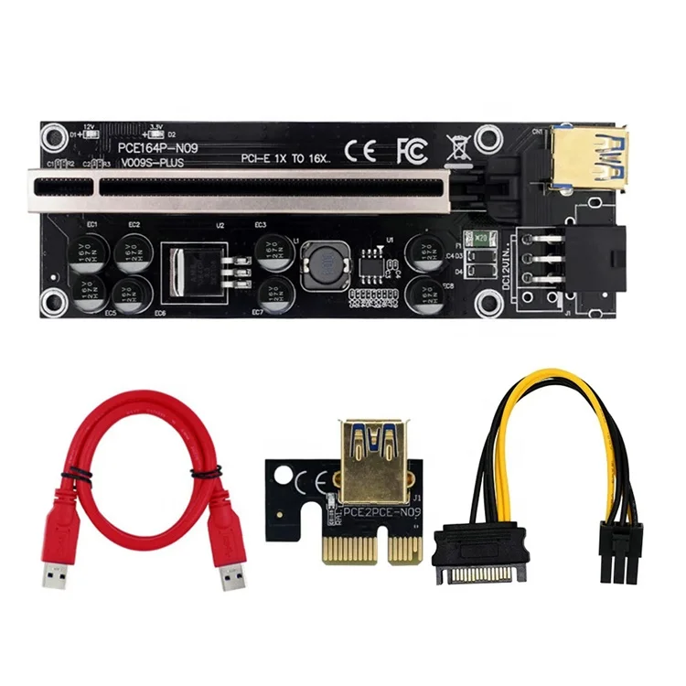 2021 VER009S Plus PCI-E Riser Card PCI Express 1X to 16X USB 3.0 Cable SATA to 6Pin Connector for Graphics Card