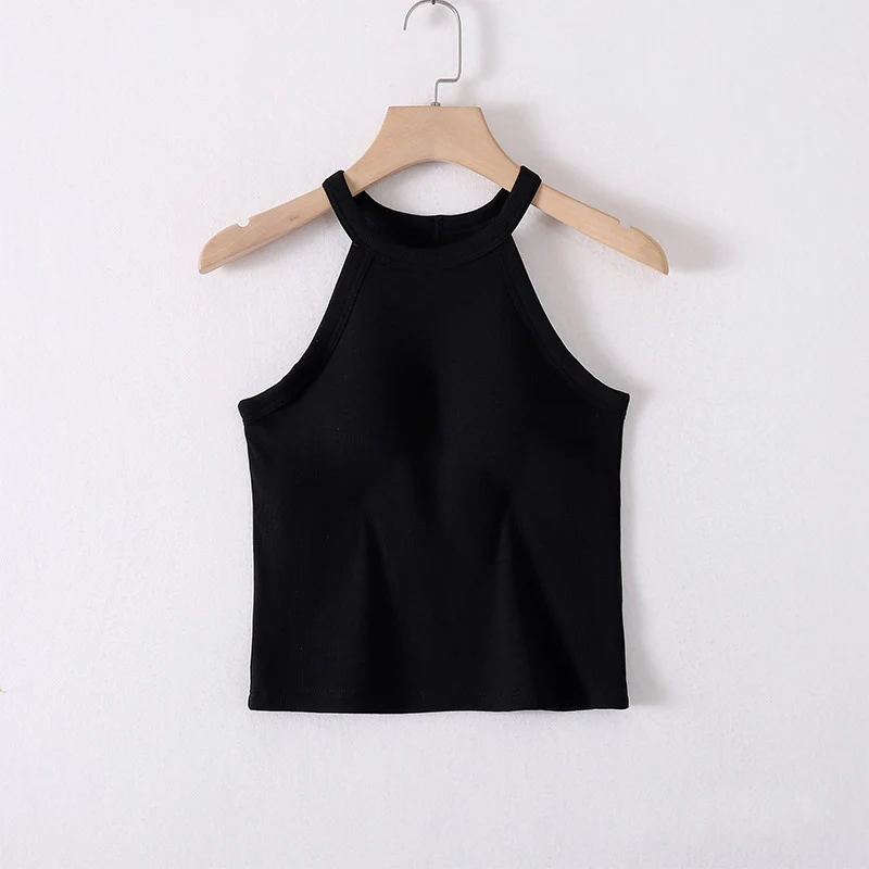2024 New Item Halter Top 95%Viscose 5%Spandex Solid Color High Elasticity Slim Fit Sexy One-piece Vest with Breast Pad for women
