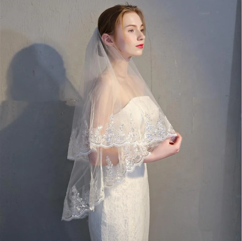 Two Layers Tulle Lace Wholesale Veil Bridal White Wedding Veil Ivory Wedding Weil