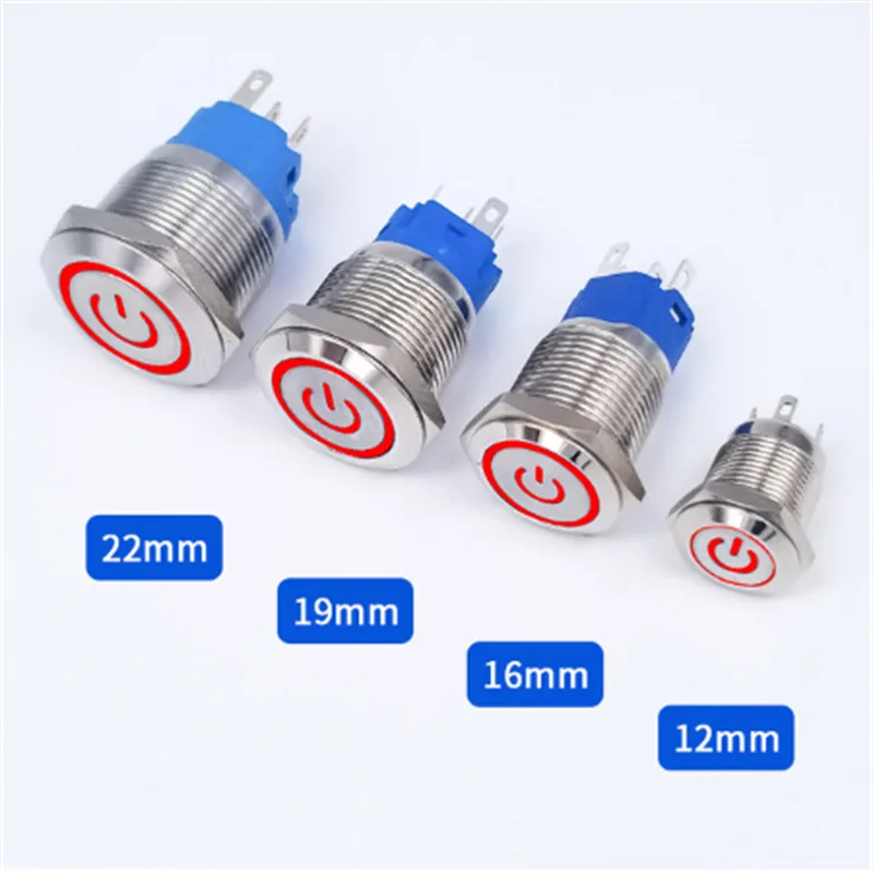 8mm/12mm/16mm/19mm/22mm/25mm/28mm/30mm/40mm Flat switch ON OFF button metal push button with connector led push button light