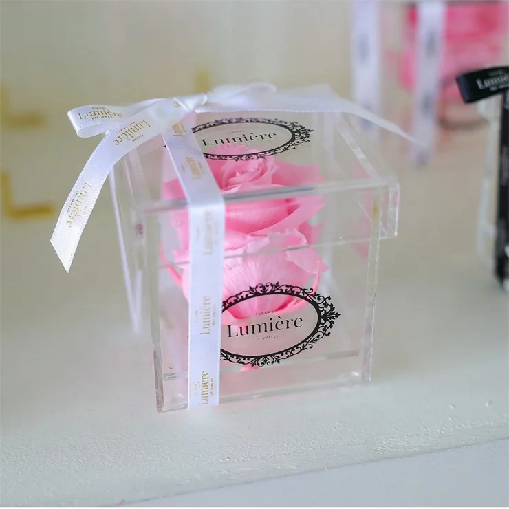 High quality custom square acrylic flower box luxury packaging box for single rose