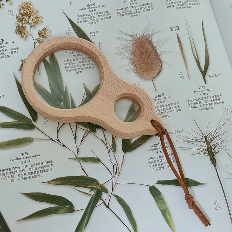 Portable Wooden Pocket Small Mini Handheld Kids Magnifying Glass Toy