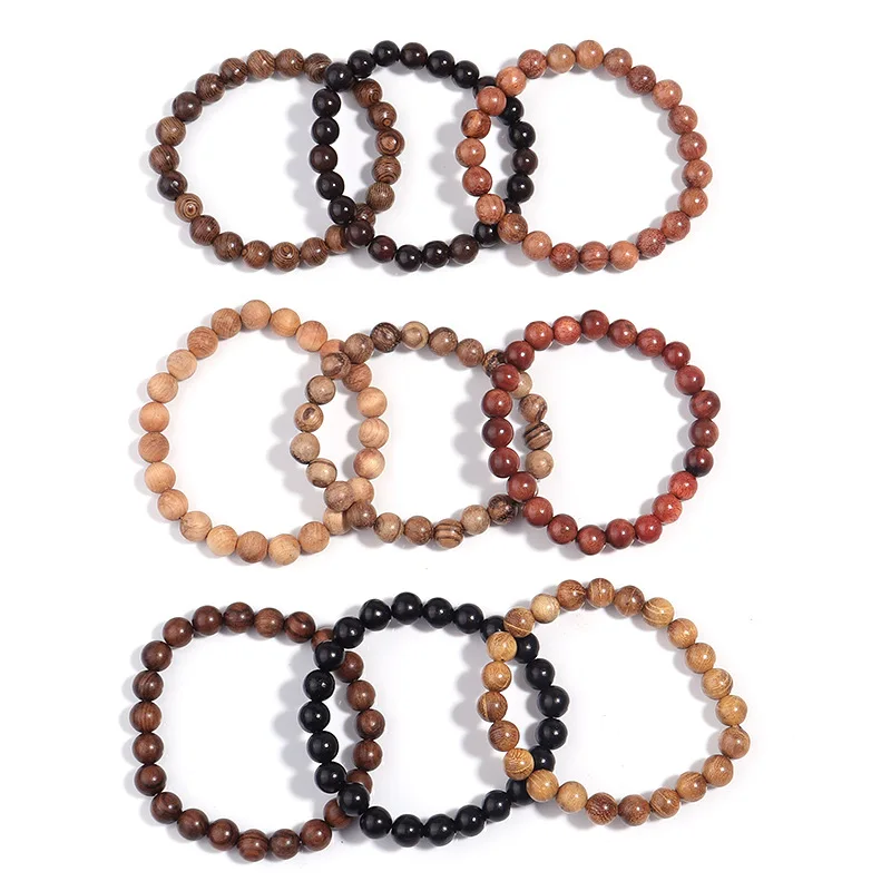 HP 8mm sandalwood beaded bracelet Handmade beaded bracelet ethnic style adjustabletassel ribbon bracelets