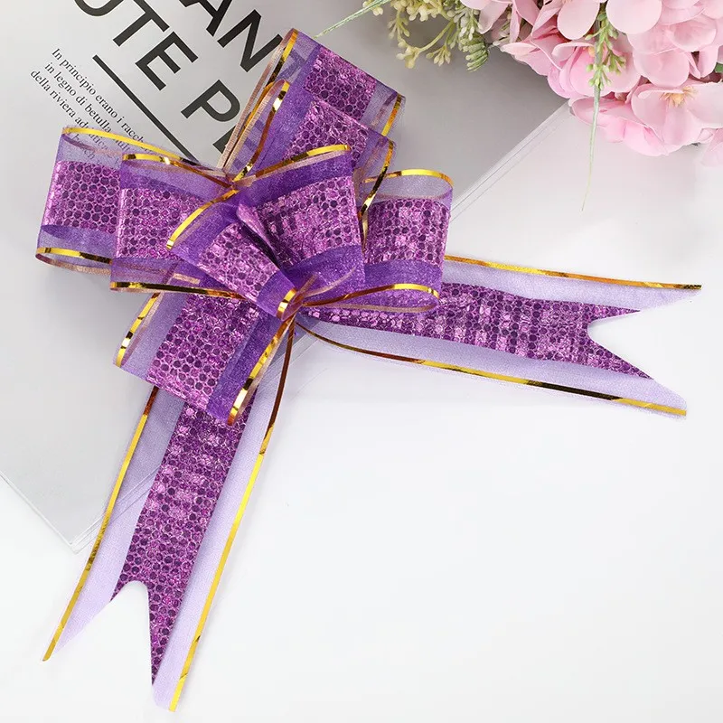 Wholesale Glitter Red Purple Gift Wrap Christmas Wedding Decoration Butterfly Ribbon Purple Pull String Ribbon And Bow