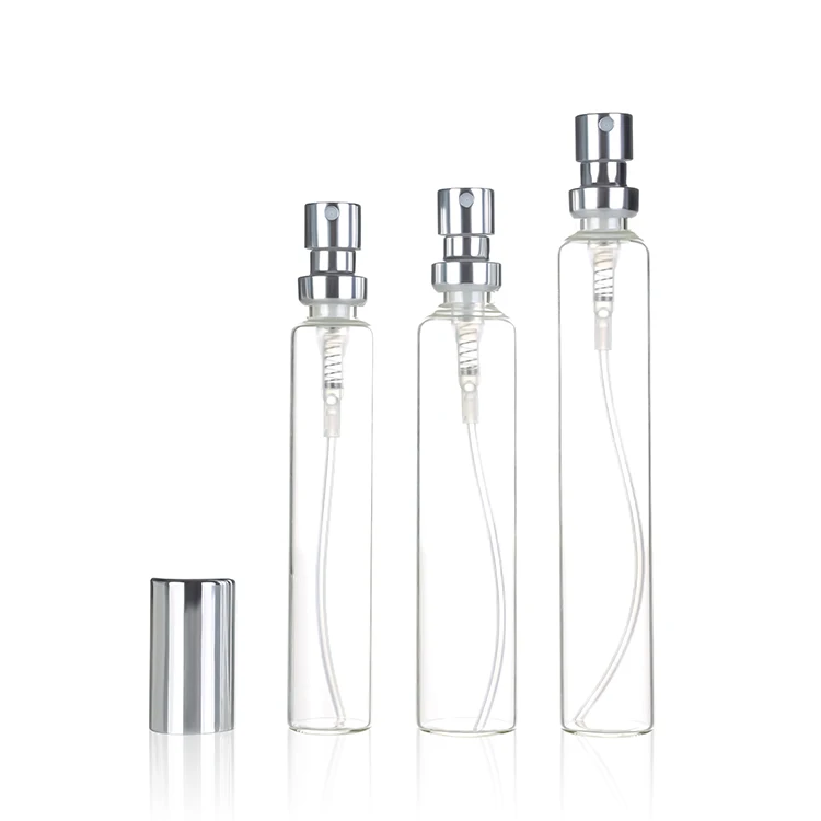 Screw 16.3*7perfume tester Clear Tube Empty Vial Perfume Spray Mini Tester Glass Bottles perfume atomizer With silver Lids