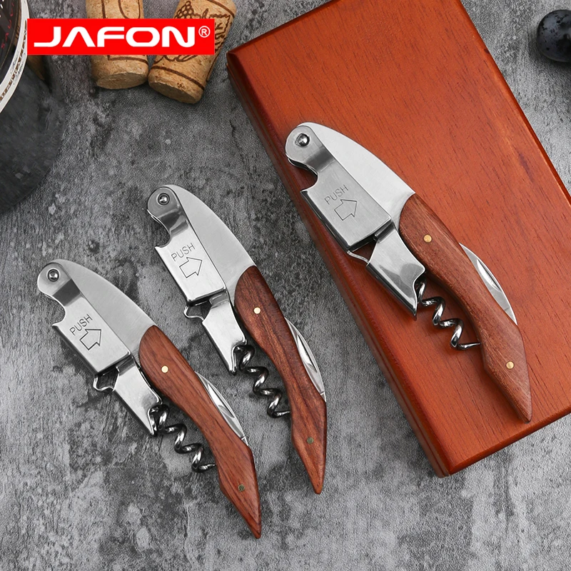 Jafon Oem профессиональная Подарочная коробка с индивидуальным логотипом пробковый винт деревянная открывалка для бутылок вина из розового дерева штопор официантов