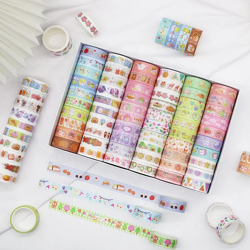60 Rolls Washi Tape Set - 15 mm Wide Colored Masking Tape for Kids Decorative Adhesive for DIY Crafts Gift Wrapping