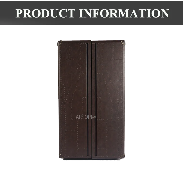 Wholesale retro vintage luxury office living room PU whisky wine drink storage cabinet