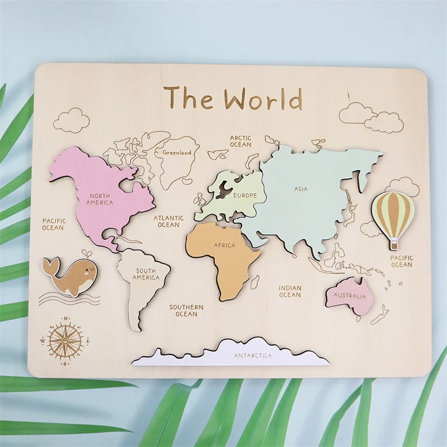 Best Selling Wooden Colorful World Map Puzzle Toy Wooden Desktop Craft Gift for Kids