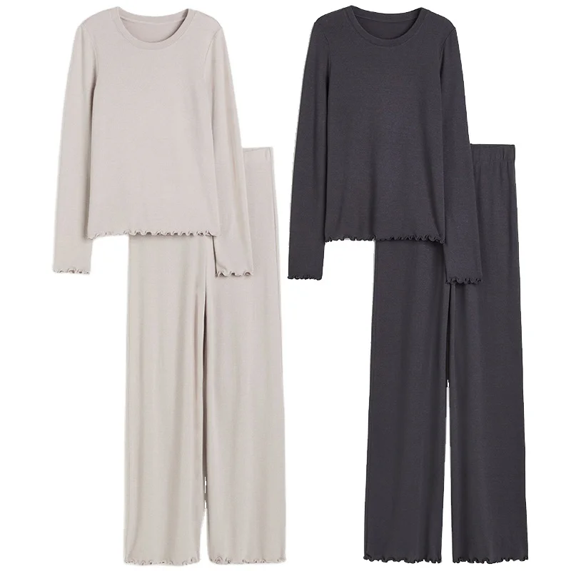 Высококачественная бамбуковая Пижама с перекрывающими краями топ и брюки комплект из 2 предметов одежда для отдыха женщин