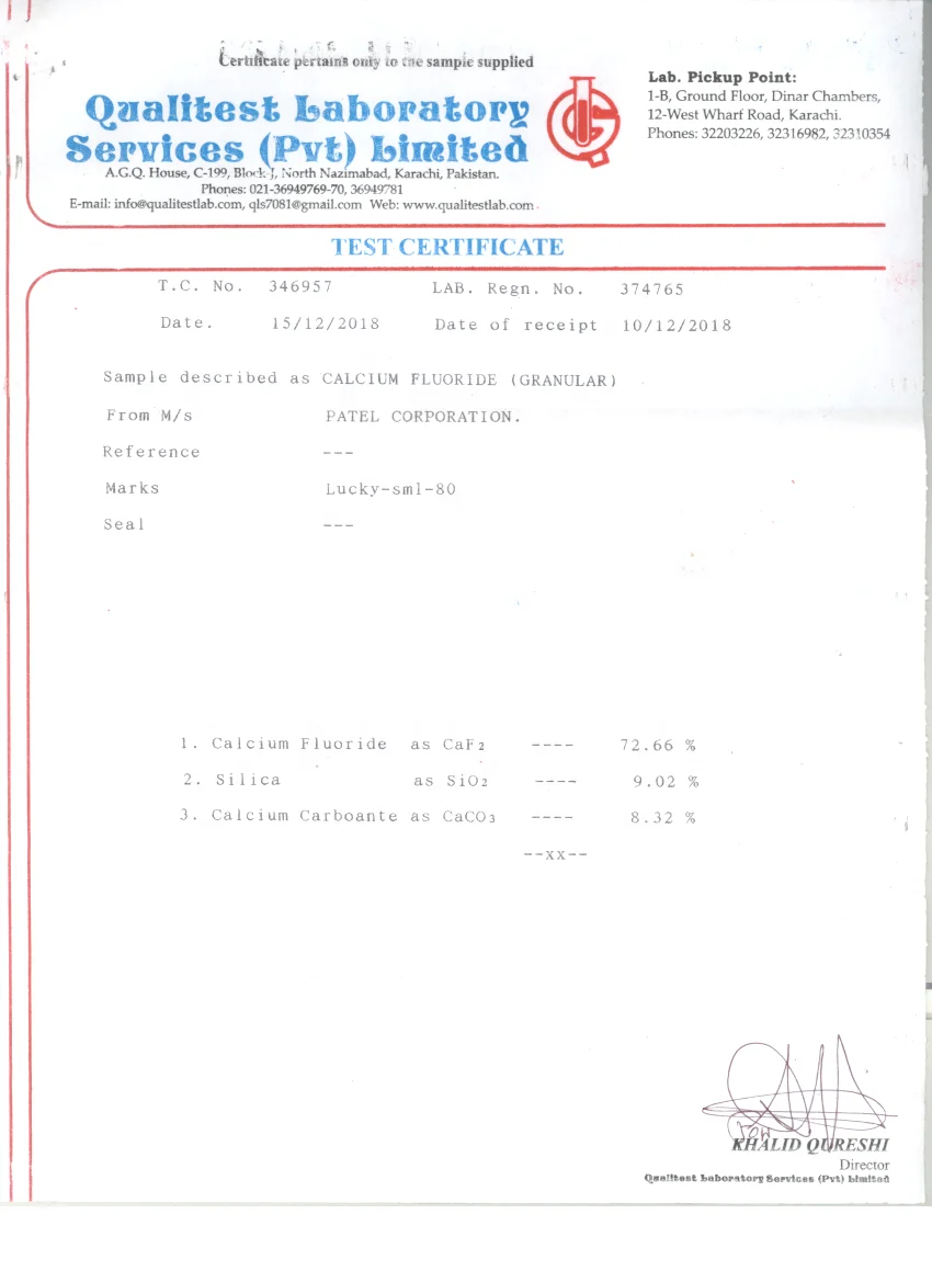 Чистый сырой фторид кальция/флюорограммы 70% + чистота CaF2 для металлургической и огнеупорной промышленности