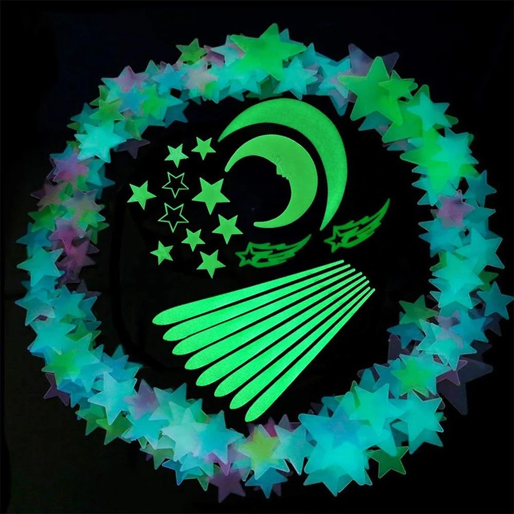 100PCS/Bag 3D Luminous Star Stickers Home Decoration Glow In The Dark Stars Moon Planets Fluorescent Wall Stickers For Kids Room