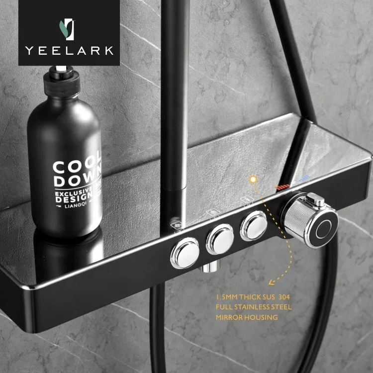 Factory Price Bathroom Thermostatic Matte Black Wall Mounted SUS304 Rainfall Hot and Cold Water Mixer Bathroom Shower Faucet