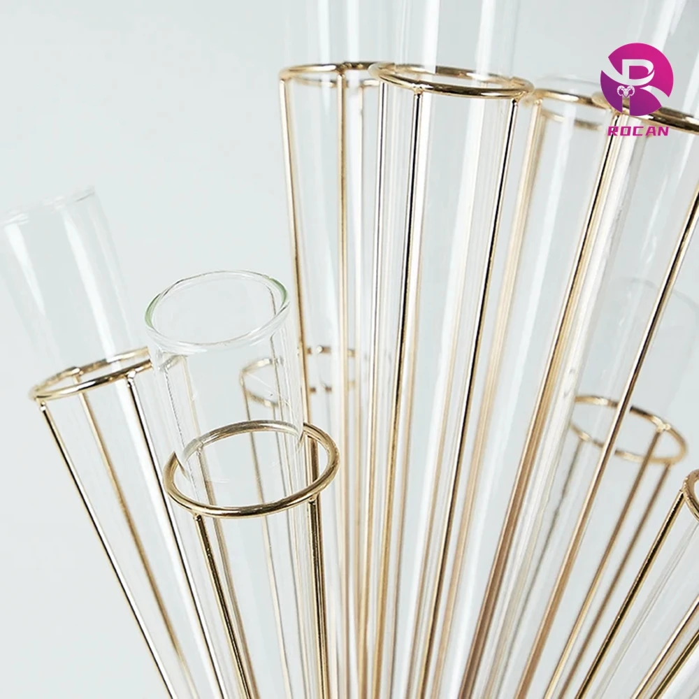 Gold Flower Centerpiece with Glass Tube Flower Vase Table Centerpiece Riser Wedding Supplies