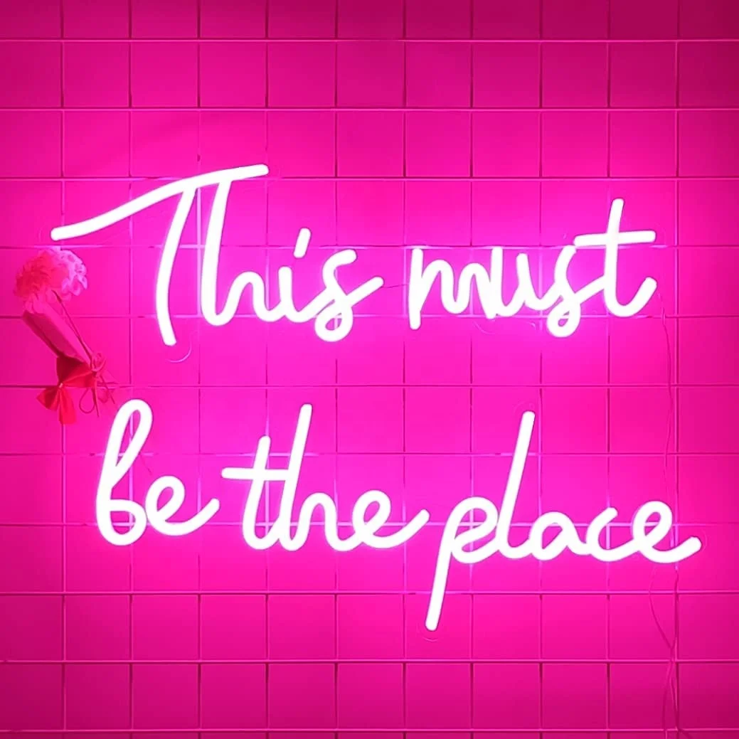 Amazon Hot Neon Signs Acrylic Board Hanging Type Pink Neon Lights for Home Party This Must Be the Place Neon Light
