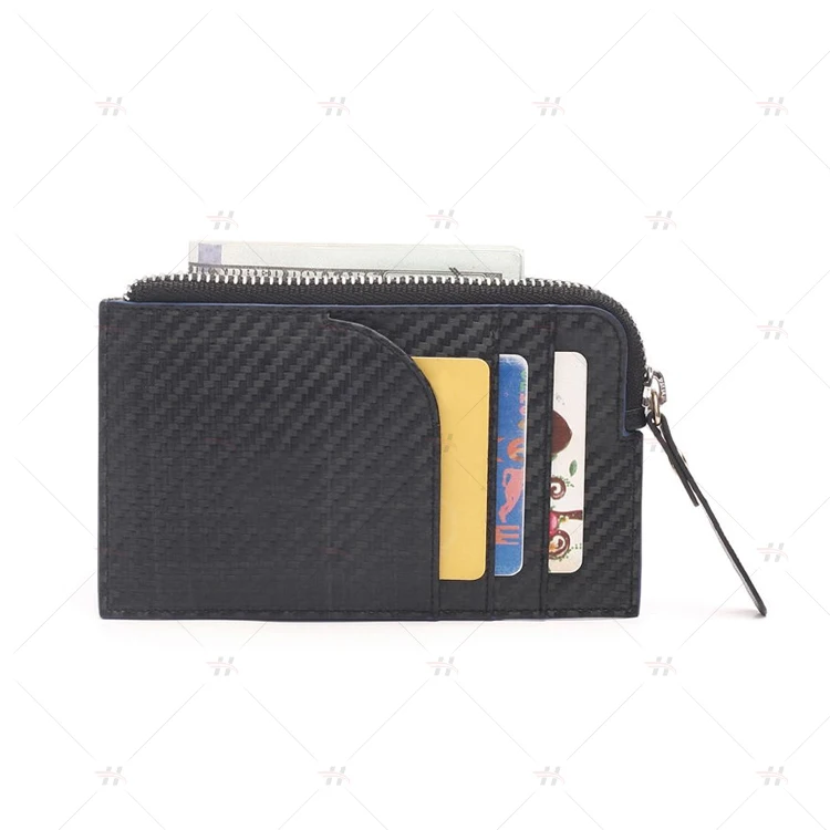 
RFID Blocking Zipper Wallet Leather Coin Purse Carbon Fiber Slim Zip Pocket 