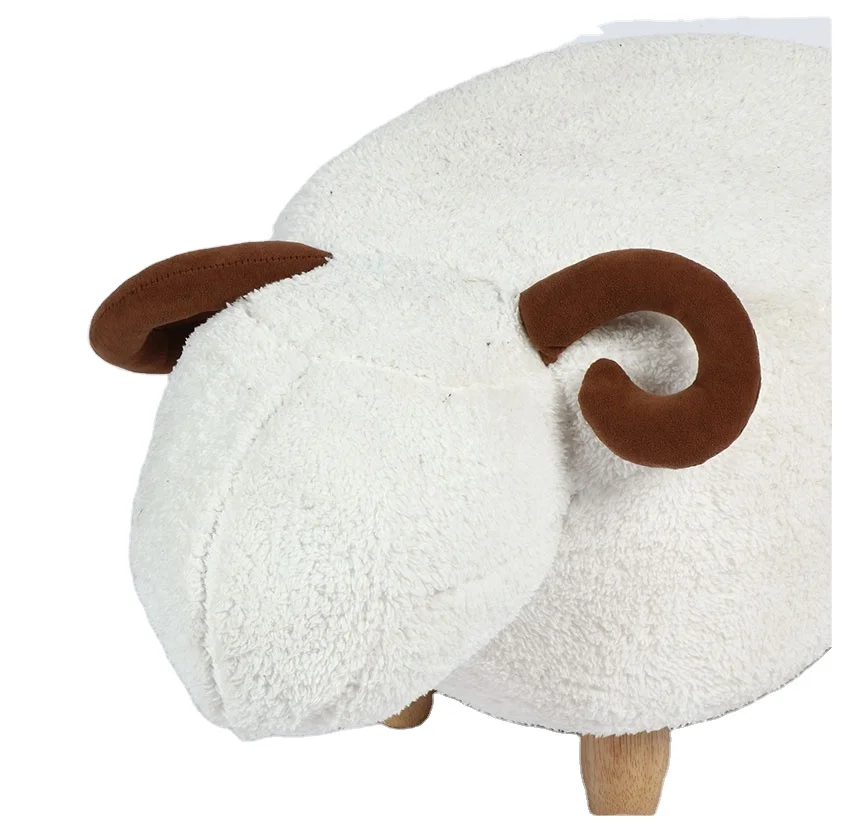 Modern Stools Design Seated Cloth Footstool Animal Shaping Ottoman Small Sheep Wooden Stool For Children Or Kids