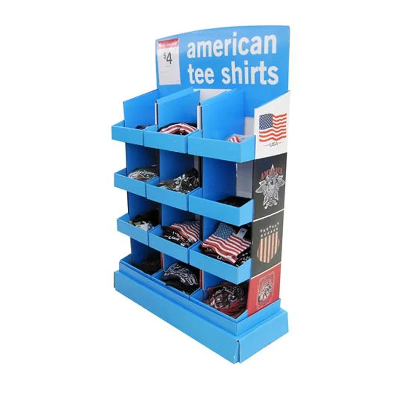 cardboard clothing display T-shirts cardboard rack sock display stand 4 tier point custom cardboard display of purchase bin