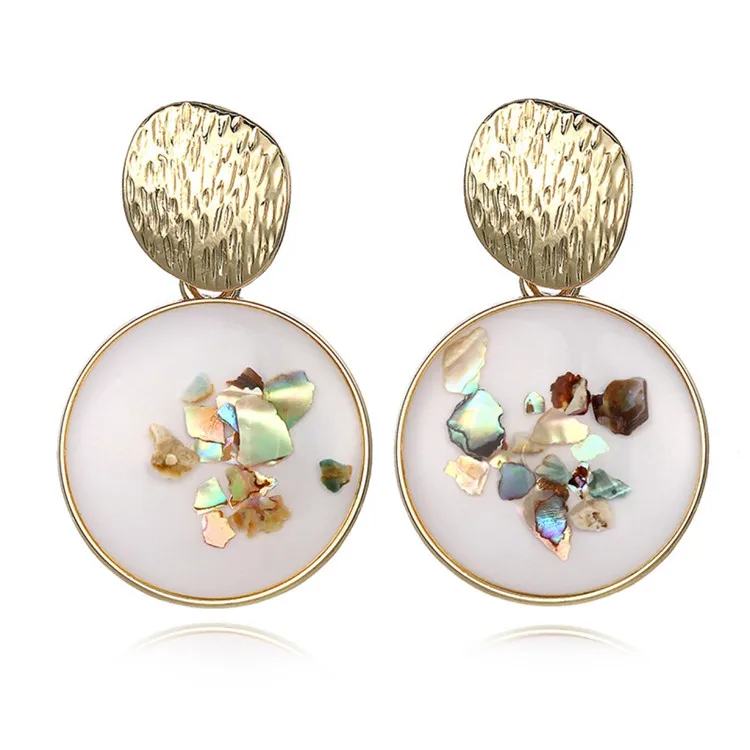 Fashion creative new style jewelry personalized simple shell alloy round drop rubber macadam geometric earrings