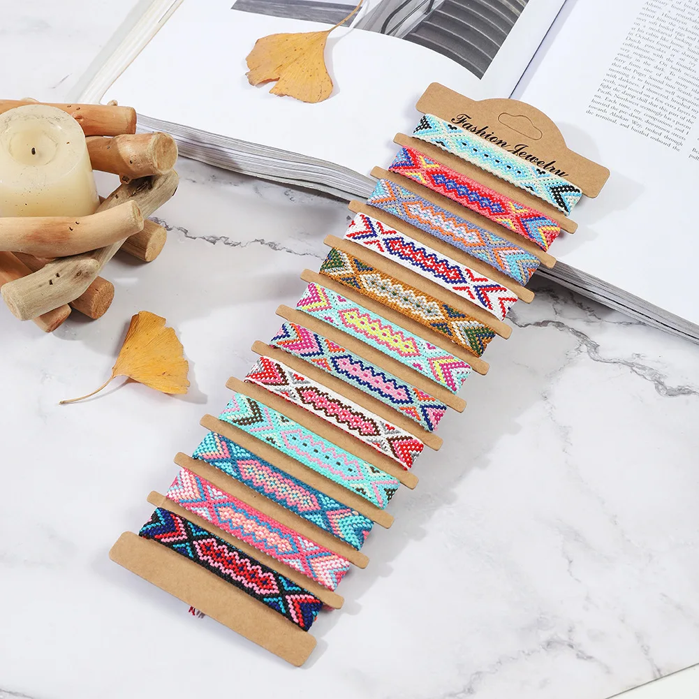 Ethnic 12 Pcs/Set Colorful Cotton Braided Rope Weave Bracelets Manual Wristband Jewelry Adjustable Shell Friendship Bracelets