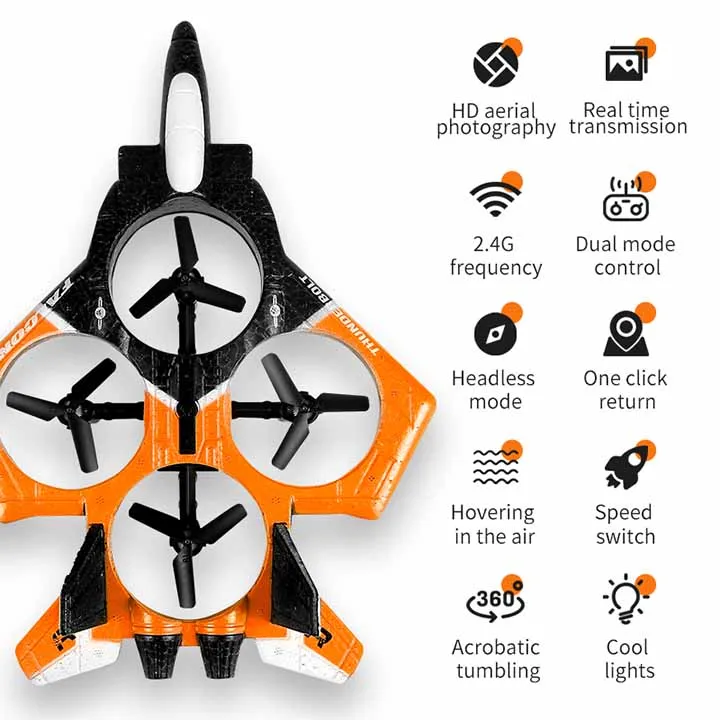 2.4G RC foam plane with wifi camera 360 degrees stunt drone aircraft altitude hold remote control drone with colorful LED lights