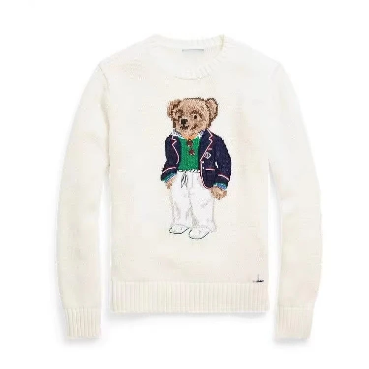2024 Autumn and Winter New Pure Cotton Heavy Industry Classic Cartoon Bear Embroidery College Fashion Sweater