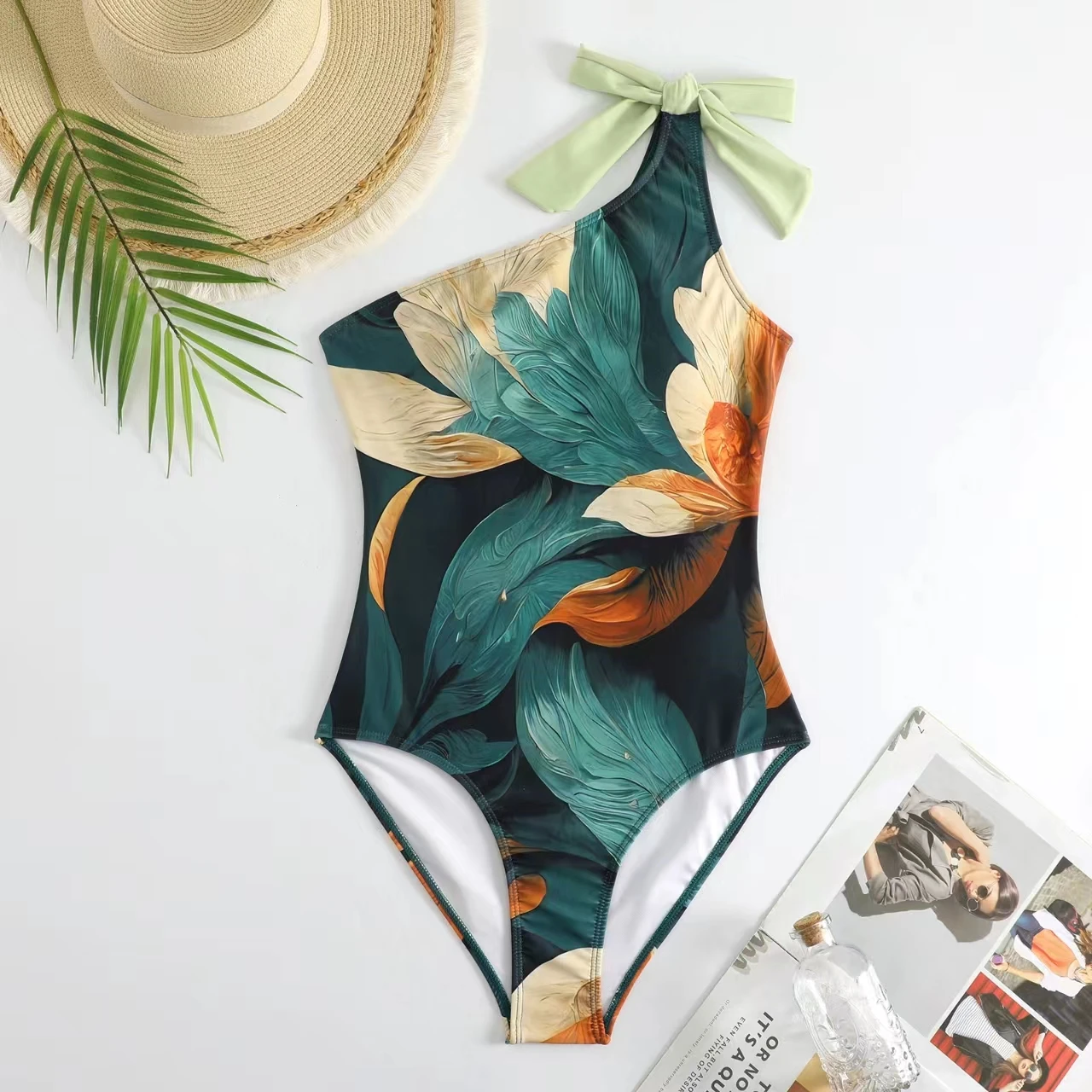 Bestway New Arrivals print sexy strapping one-piece Swimsuit and ruffle beach skirt Bathing Suit 2024 Swimwear ready to ship OEM