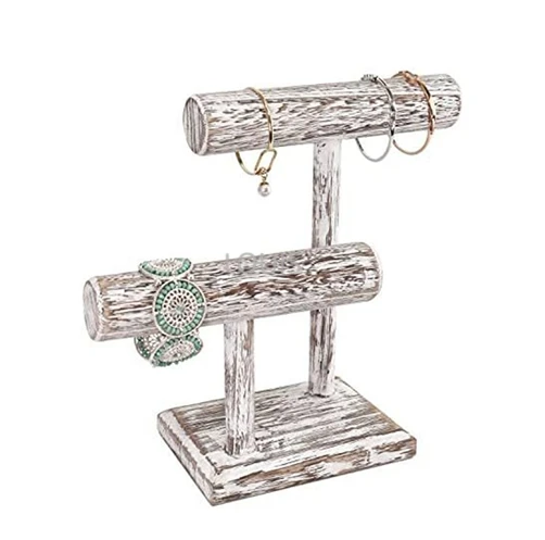 Custom Logo Wholesale High Quality Whole Sale Jewelry Holder Home organizer 2 Tier Wooden Jewelry Bracelet Watch Display Tower