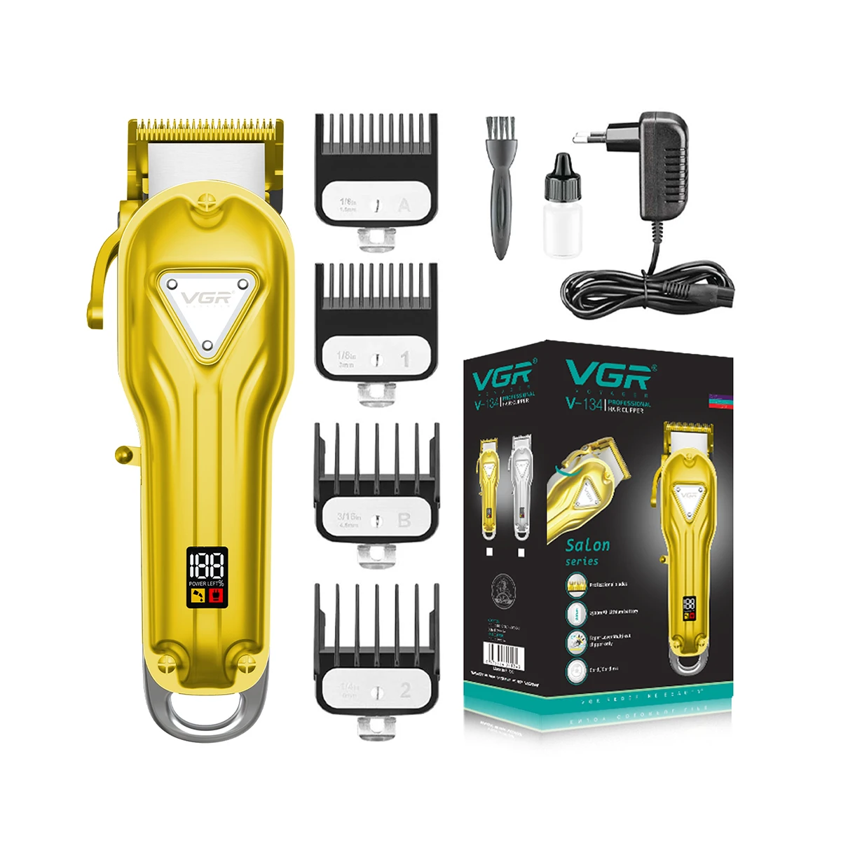 VGR V-134 metal electric trimmer hair cutting machine professional cordless rechargeable barber hair clipper for men