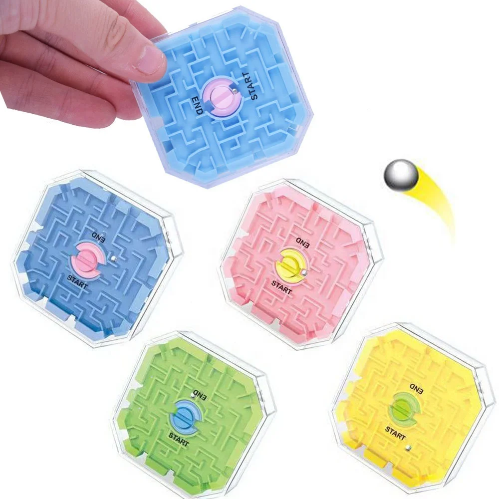 Cube puzzle labyrinth toys rolling play kids ten face bead  3d mini pinball maze game