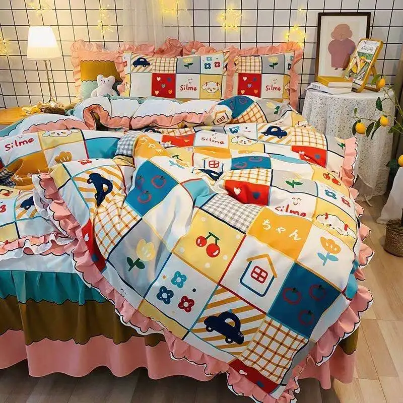 High Quality Comfort for Girls Luxery Kids Bedsheet Cartoon Bedding Sets Aloe Vera Cotton Wedding Four-piece Kit Printed 4 Pcs