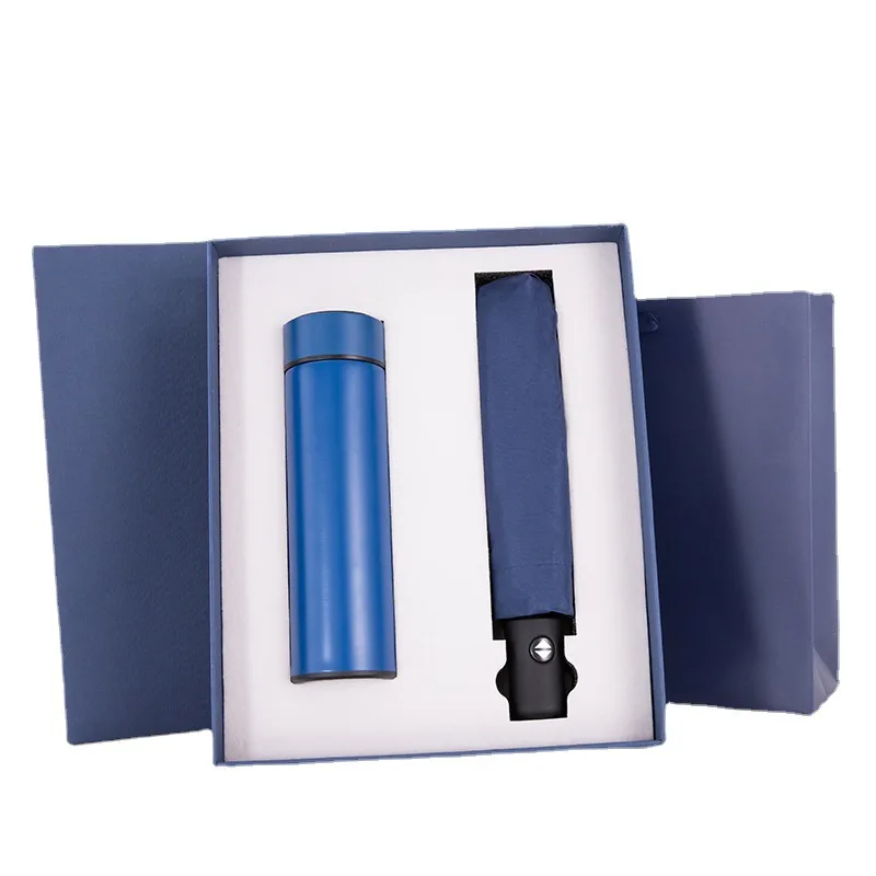 2 in 1 Trifold automatic umbrella Digital insulated Thermos Cup Gift Set