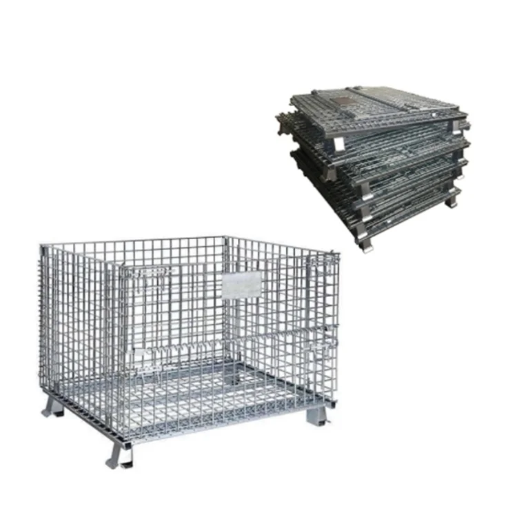 Heavy Duty Galvanized Storage Collapsible Stacking Warehouse Wire Mesh Container