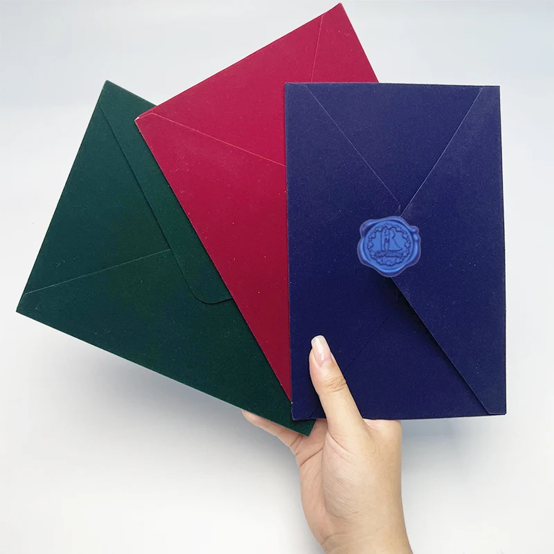 High Grade Luxurious Receipt Green Invitation Velvet Envelope for Wedding Card