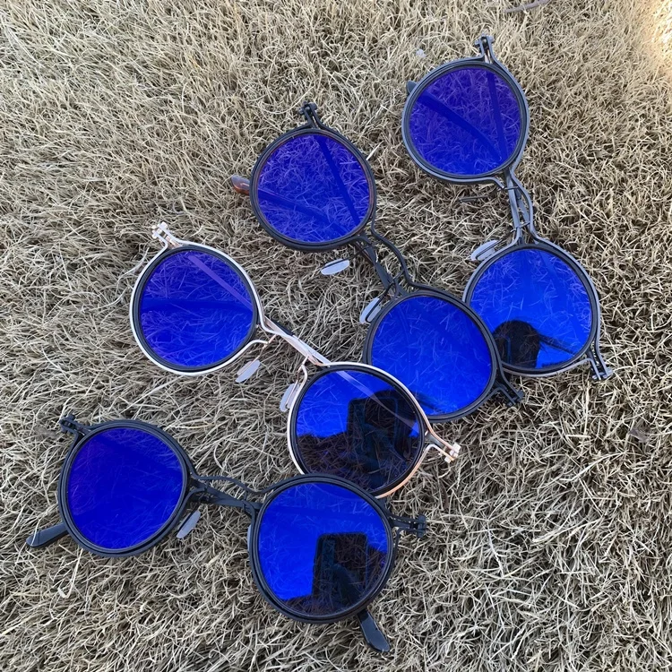anti blue reflection photochromic circular vintage alloy pc gray black hawksbill women men`s 2024 blue light blocking glasses