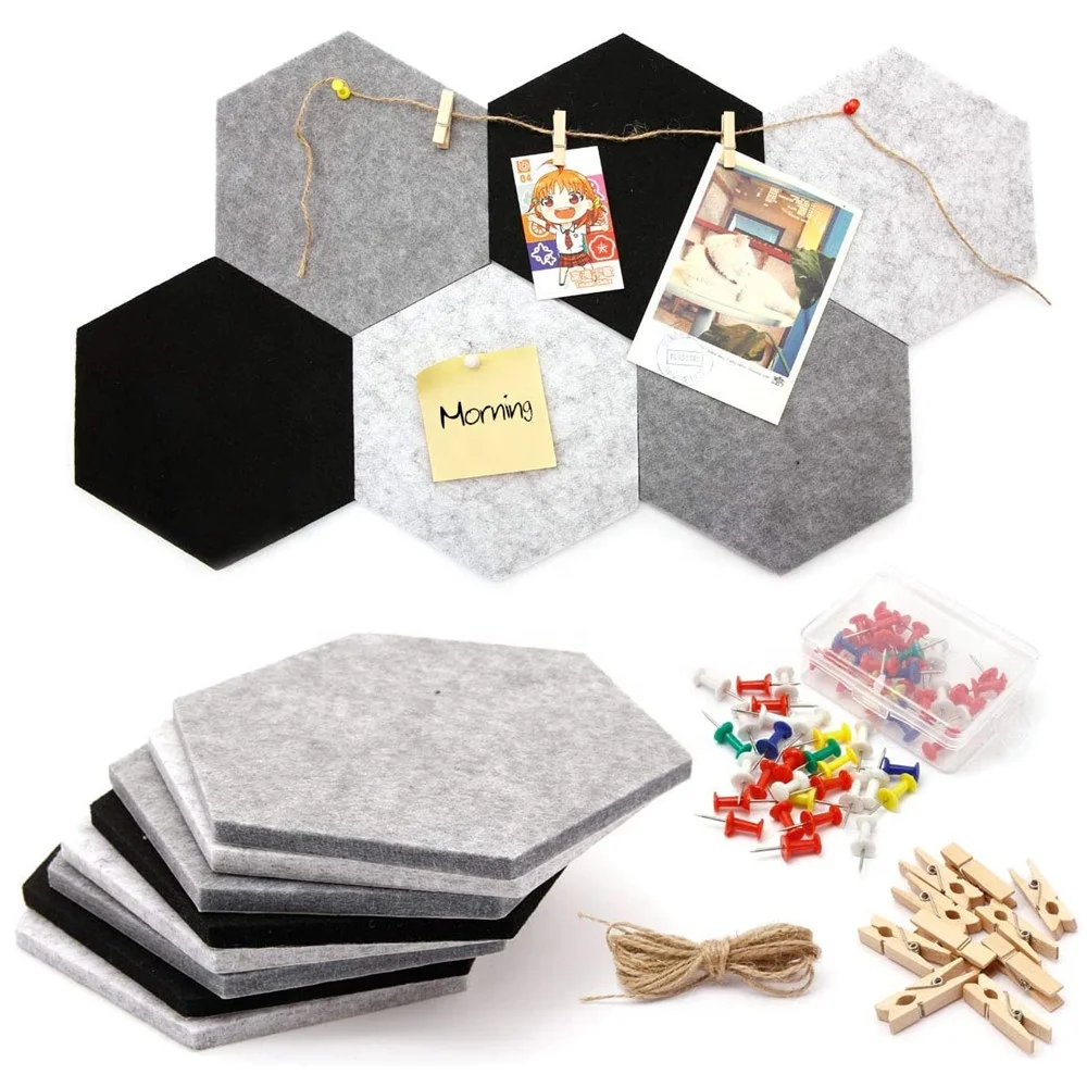 8 PCS Self-Adhesive Hexagon Felt Tile Bulletin Board for DIY Notes, Pictures, Memo, Office Home Decor
