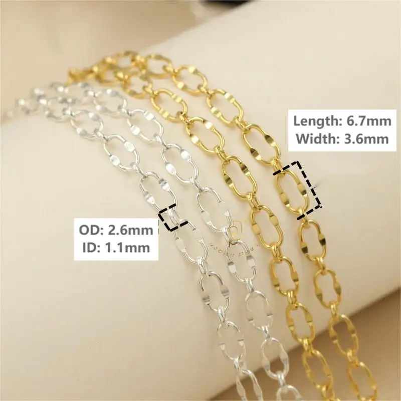 GP 3.6mm long oval thick Long and Short lip sequin Dapped Chains 14K Gold Filled silver S925 permanent jewelry chains supplier