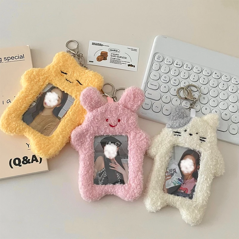 Custom cute cartoon stuffed animal plush toy key chain Korean idol star kpop doll transparent card set bag pendant