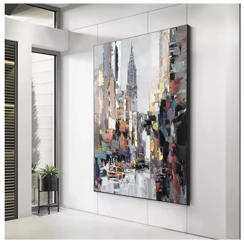 100% Real Hand Painted Abstract Modern City Oil Painting on the Canvas by the Professional Artist for Home Wall Art Decor