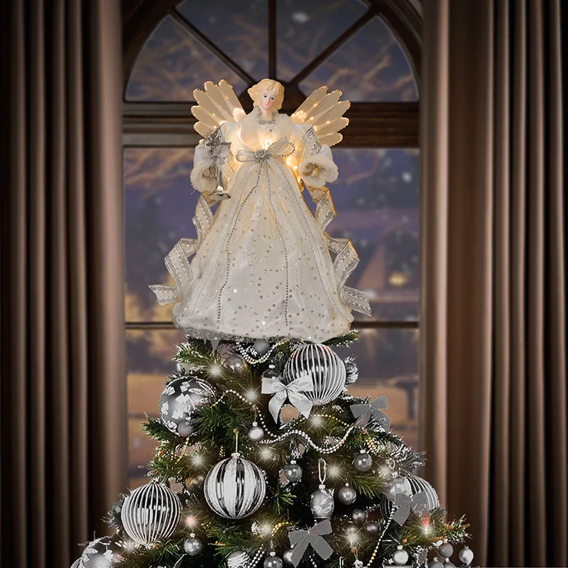 EAGLEGIFTS 20+ year Experience Premium Color Change White Wings Silver Angel Christmas Tree Topper Ornament