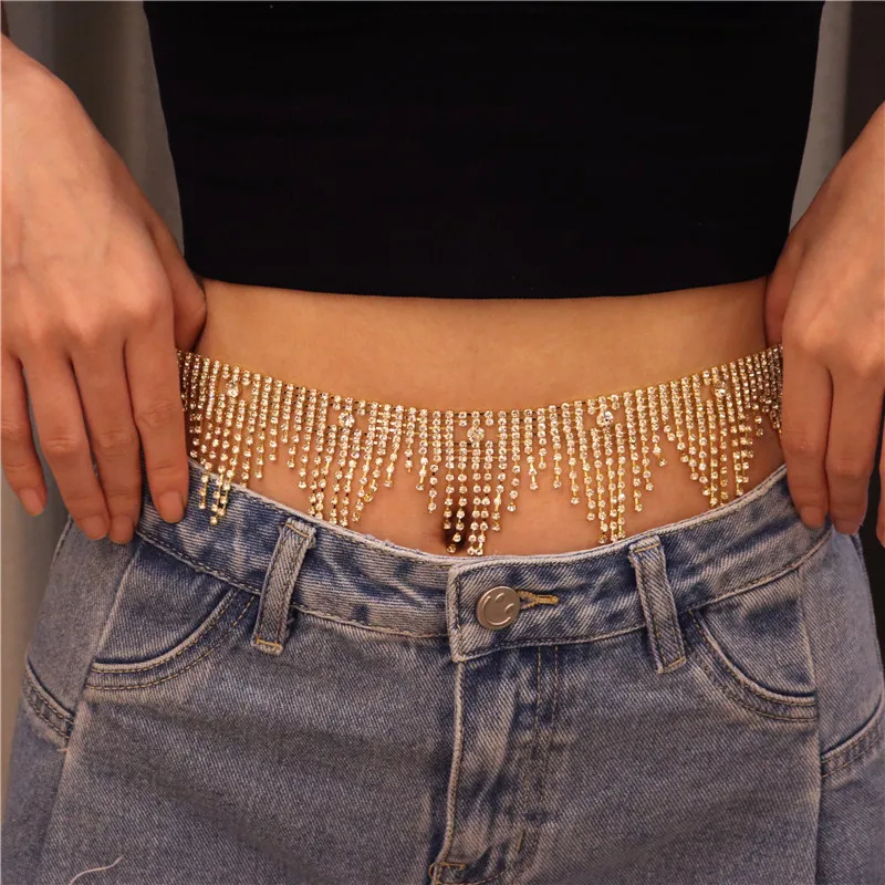Luxury stainless steel body chain crystal waist chain for women
